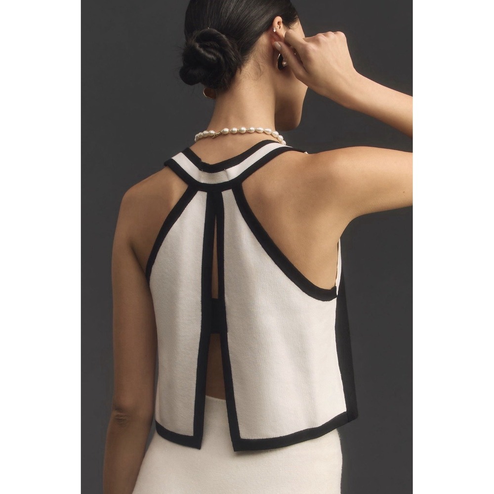 Anthropologie Maeve Open Back Swing Knit Sweater Tank Size XL Black & White - Picture 2 of 12